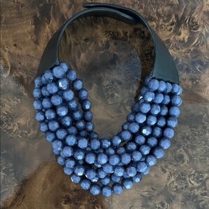 Multi-Strand Beaded Statement Necklace in Blue